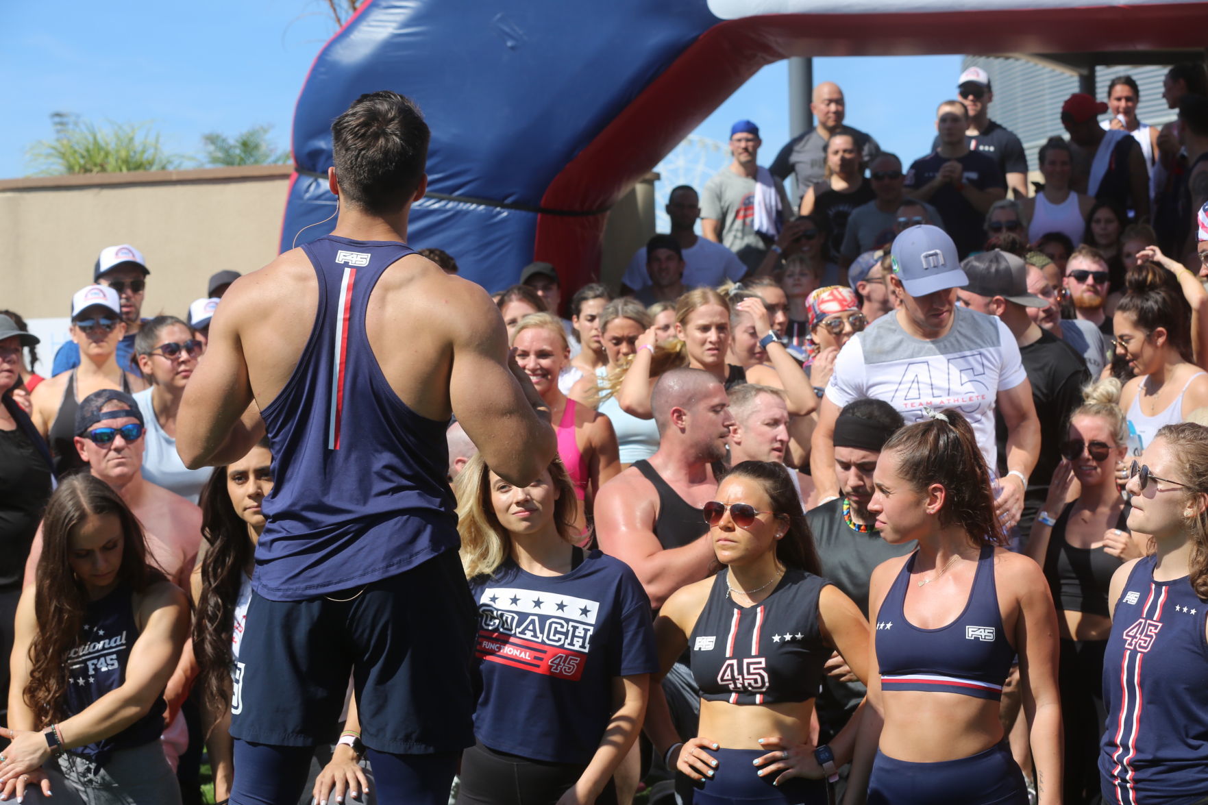 Actor Mark Wahlberg helps to lead a F45 track workout at Ocean Casino Resort in Atlantic City as part of the casino's one-year anniversary Saturday, June 22, 2019.